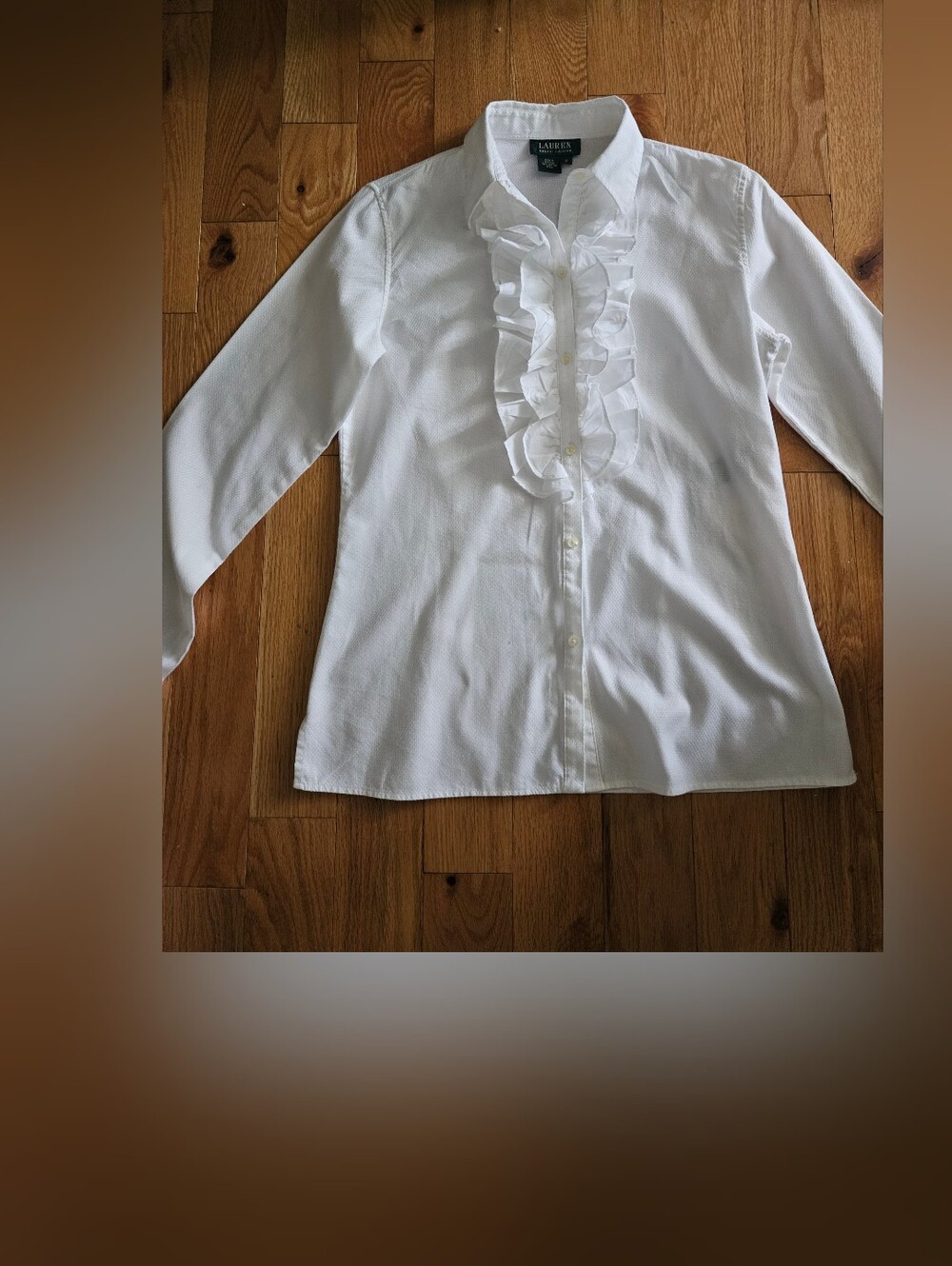 Ralph Lauren White Ruffle-Front Button Shirt